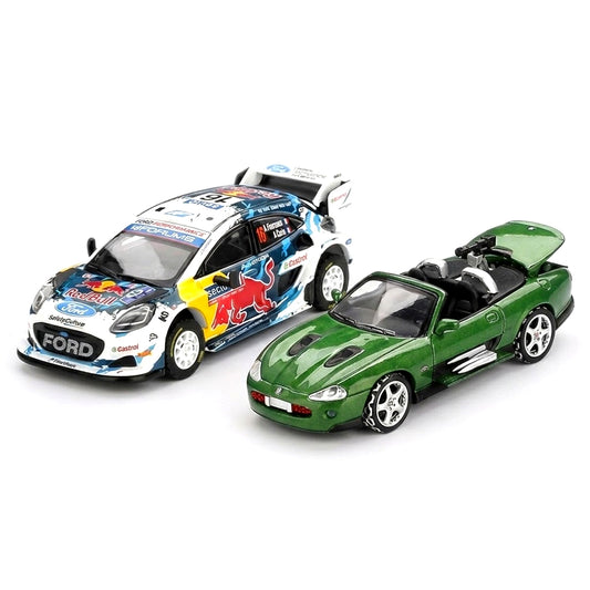 MINI GT 1:64 Ford Puma Rally1 #16 (2024 Rally Finland) + Jaguar XKR Convertible Die Another Day – Premium Diecast Model Collection - Duo Set