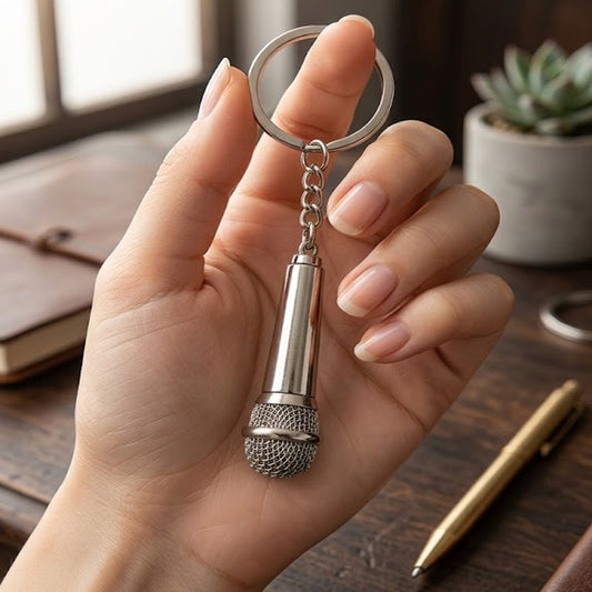 Microphone Metal Keychain – Mini Mic Keyring for Music Lovers, Singers & Performers