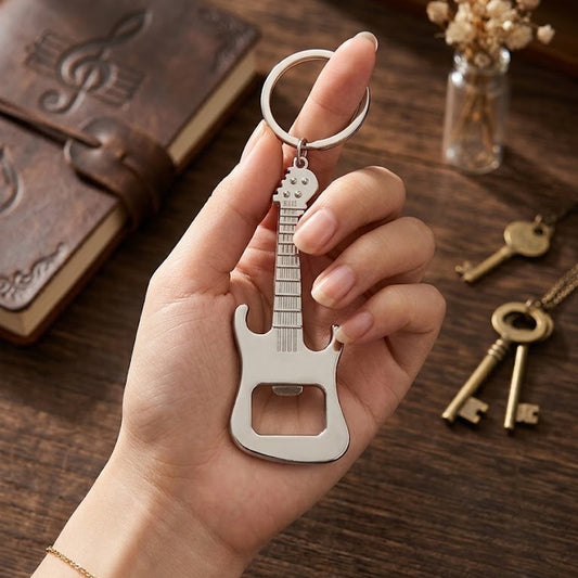 Electric Guitar Metal Keychain with Bottle Opener – Music Lover Keyring Accessory