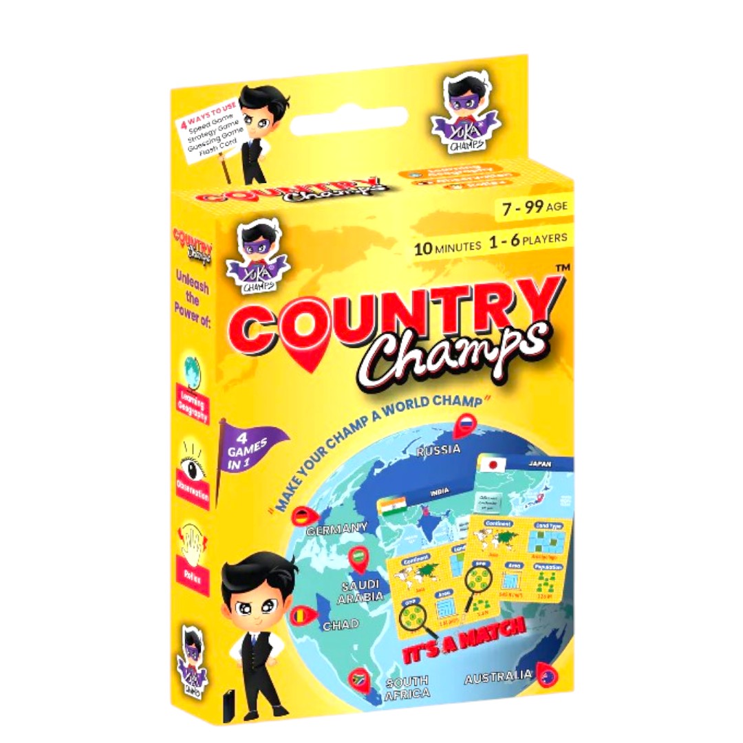 YUKA CHAMPS Country Champs Educational Geography Card Game – 4 Games in 1 Learning Game for Kids & Family (1–6 Players)