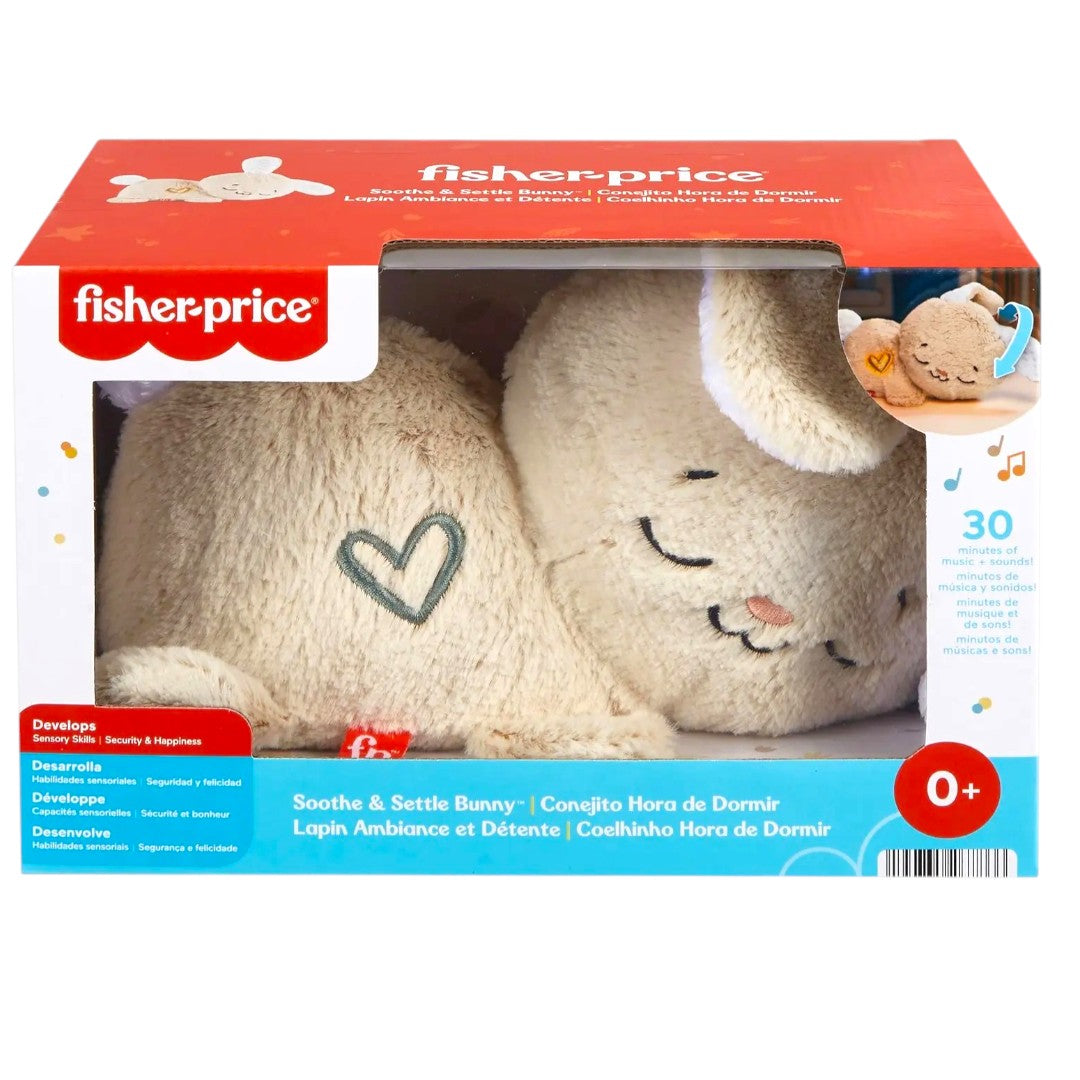 Fisher-Price Soothe & Settle Bunny Plush – Baby Sleep Soother with Music & Lights (0+ Months)