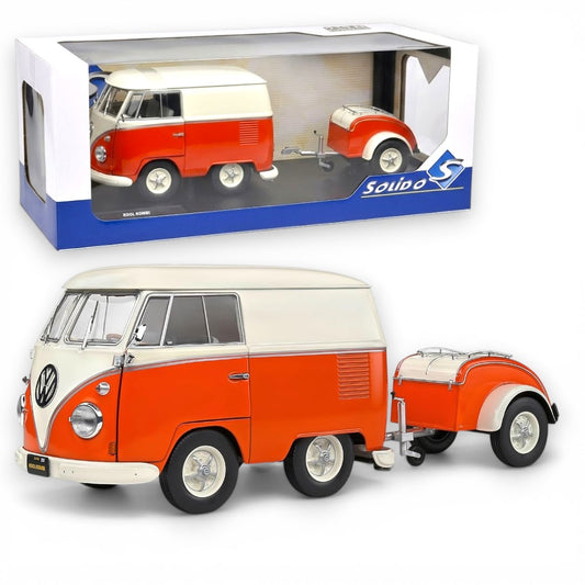 Solido 1:18 Scale Volkswagen T1 Kool Kombi with Trailer Die-Cast Model Van – Collectible Scale Vehicle