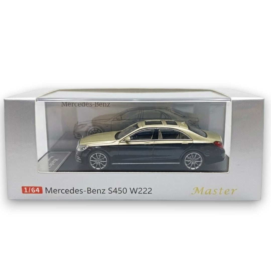 Master 1:64 Mercedes-Benz S-Class S450 (W222) Diecast Model Car – Black & Gold | Display Case