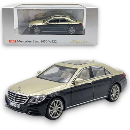 Master 1:64 Mercedes-Benz S-Class S450 (W222) Diecast Model Car – Black & Gold | Display Case
