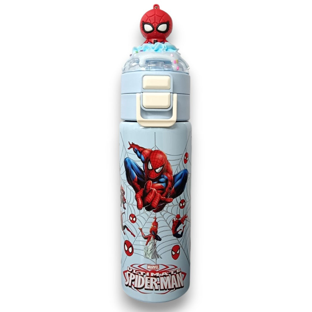 Spider-Man Kids Water Bottle 500ML with Straw Lid – Leakproof Cartoon School Water Bottle for Children