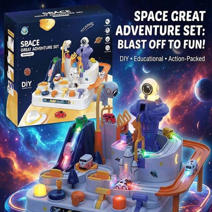 Space Great Adventure Playset – DIY Outer Space Car Track Toy with Astronaut Tower & Vehicles for Kids
