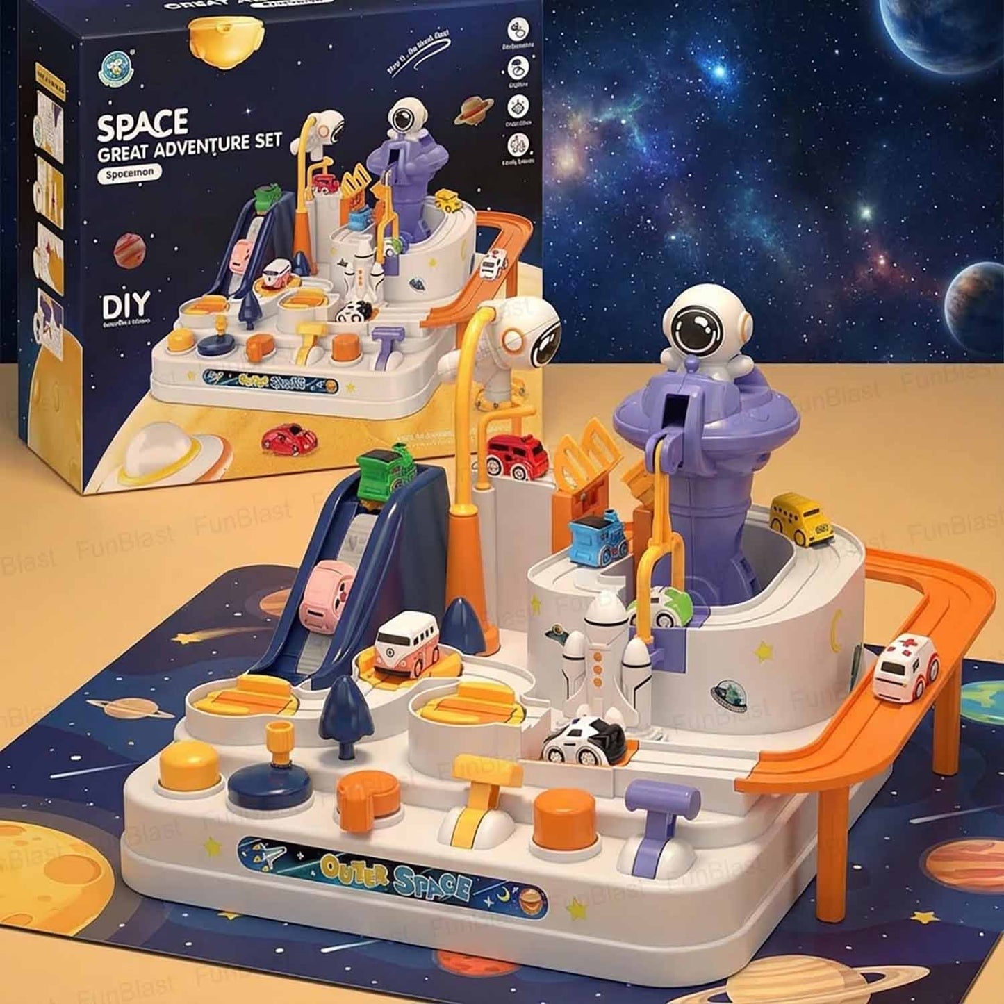 Space Great Adventure Playset – DIY Outer Space Car Track Toy with Astronaut Tower & Vehicles for Kids