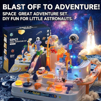 Space Great Adventure Playset – DIY Outer Space Car Track Toy with Astronaut Tower & Vehicles for Kids