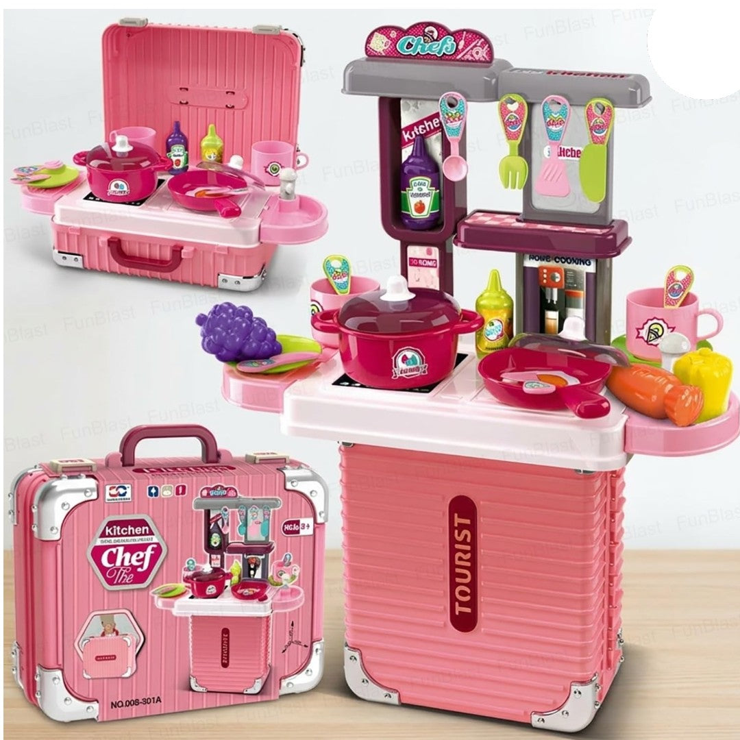 Portable Kitchen Chef Playset – Kids Cooking Suitcase with Utensils & Accessories (3+ Years)