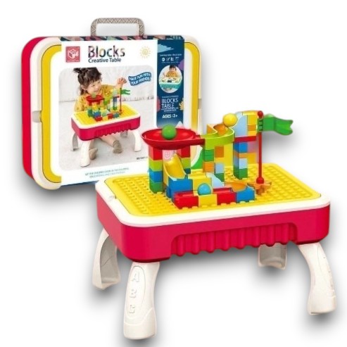 Kids Blocks Creative Table Building Set – Educational Construction Play Table with Blocks & Marble Run (3+ Years)