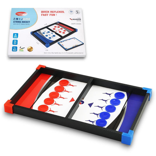 SIMARR 2-in-1 Junior String Hockey Game with White Marker Board – Fast Sling Puck Tabletop Board Game for Kids & Family
