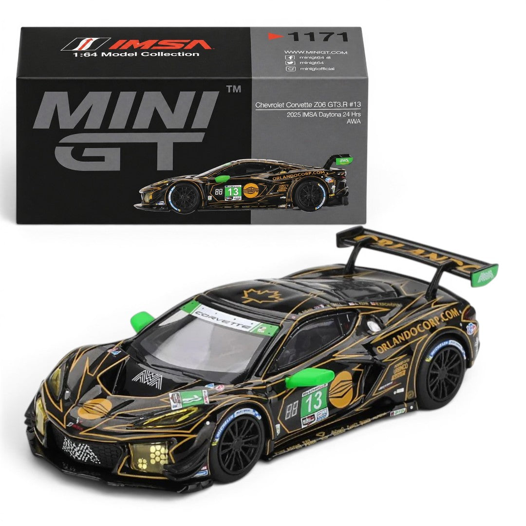 Mini GT 1:64 Chevrolet Corvette Z06 GT3.R #13 – 2025 IMSA Daytona 24Hrs AWA Diecast Model Car