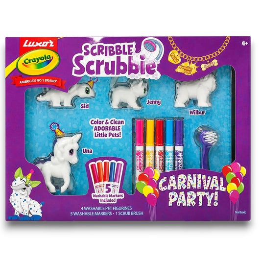 Crayola Scribble Scrubbie Carnival Party, 4 Washable Pets, 5 Markers & 1 Scrub Brush, Non-Toxic, Gift for Kids
