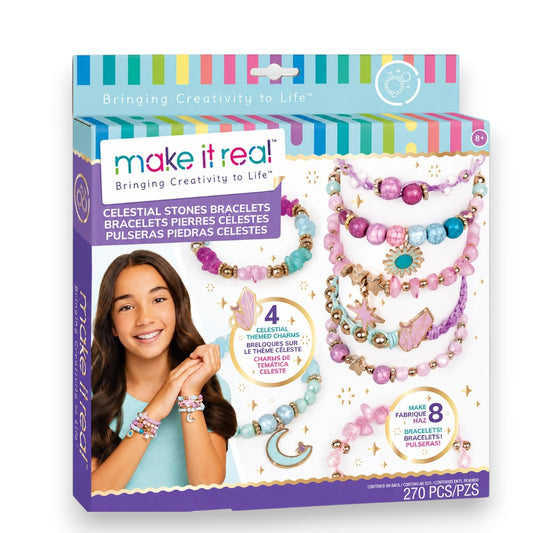 Make It Real Celestial Stones Bracelet Kit – DIY Jewelry Making Set for Kids | Create 8 Crystal-Inspired Charm Bracelets with 270 Pieces | Creative Craft Kit for Girls Ages 8+