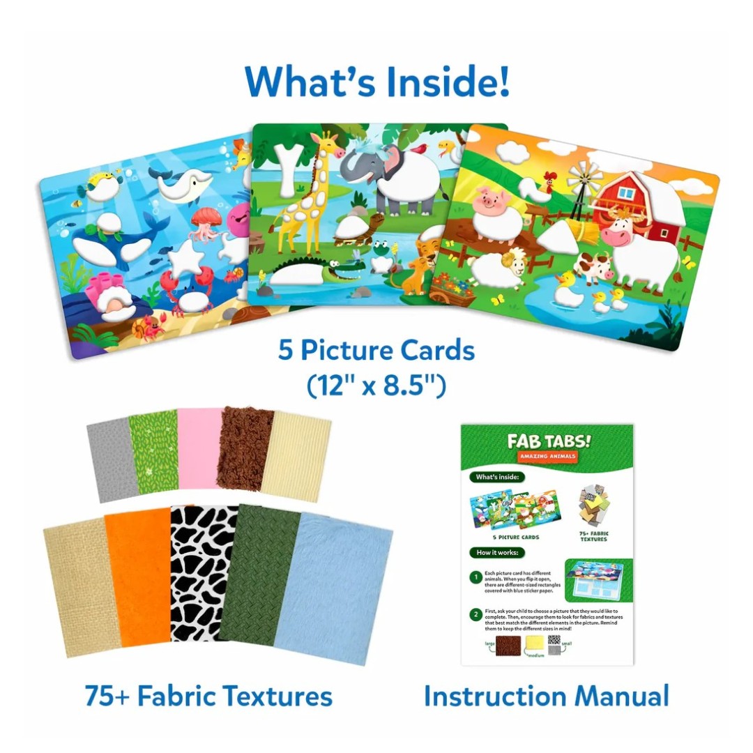Skillmatics FAB TABS! Amazing Animals | Tactile & Sensory Fabric Art Craft Kit for Kids