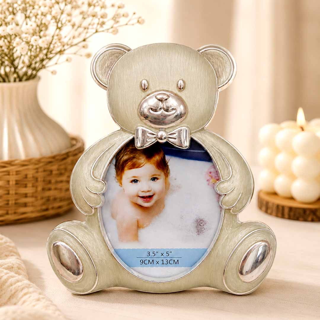 Momentz Teddy Bear Baby Photo Frame 3.5 x 5 Inch | Cute Bear-Shaped Decorative Picture Frame for Kids & Nursery Décor
