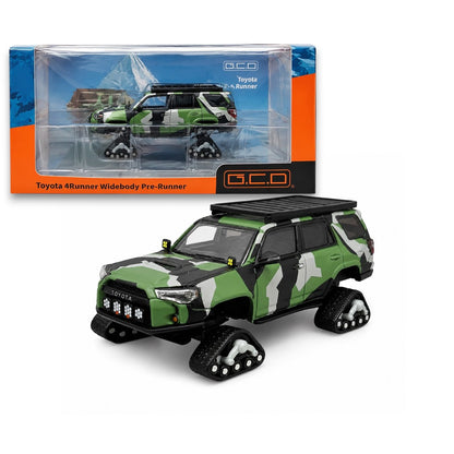 GCD 1:64 Toyota 4Runner Widebody Pre-Runner Camo Diecast Model Car with Snow Tracks & Roof Rack