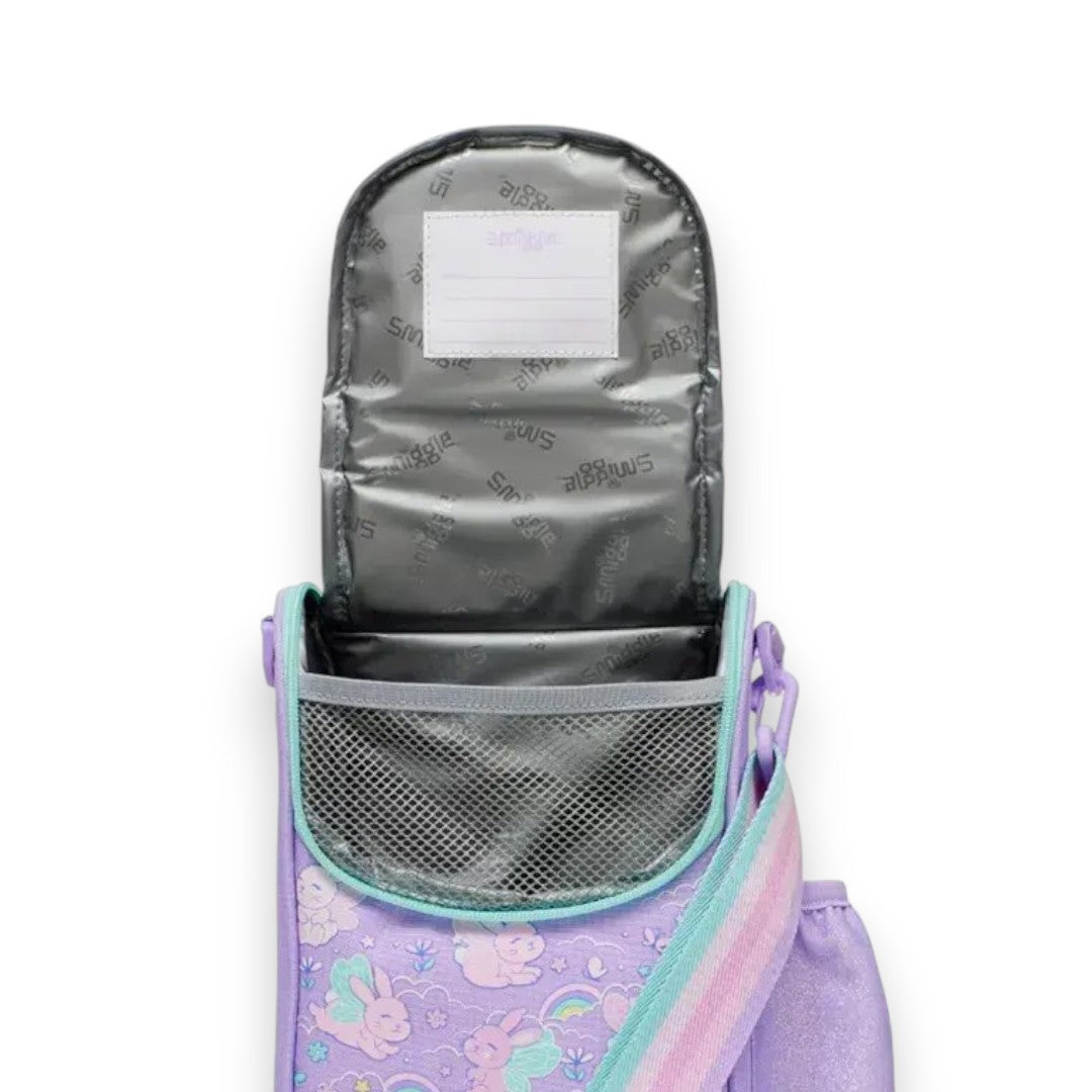 Smiggle Bunny Fairy Insulated Lunch Bag 11 Inch with Personalised Name Panel & Adjustable Shoulder Strap – Purple