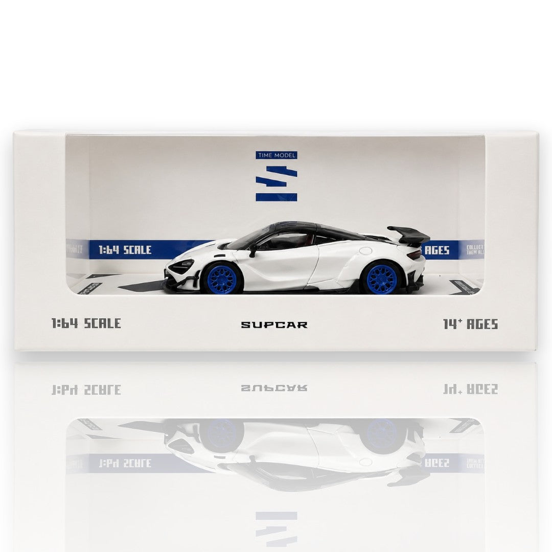 SUPCAR 1:64 McLaren 720S Diecast Model Car | Premium Collectible Supercar Replica | White with Blue Wheels