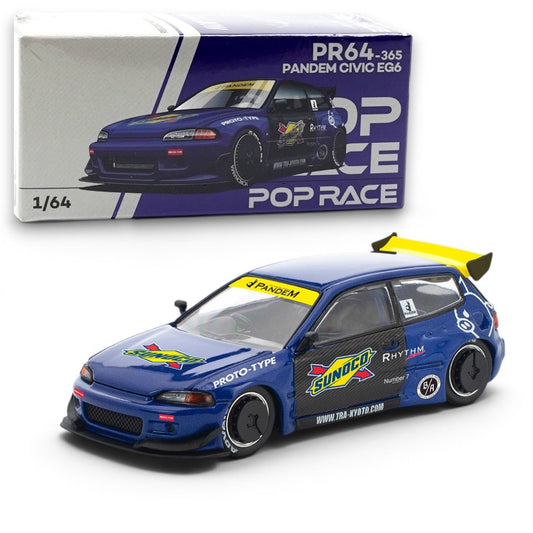 POP RACE 1:64 Pandem Civic EG6 Blue Diecast Model Car PR64-365 | Premium Collectible Scale Model | BGX
