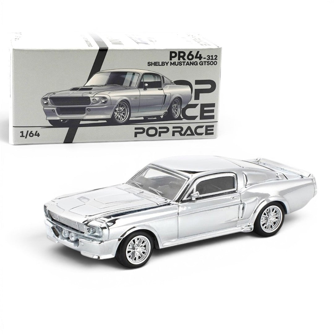 POP RACE 1:64 Shelby Mustang GT500 Chrome Silver PR64-312 | Official Licensed Diecast Model Car | BGX
