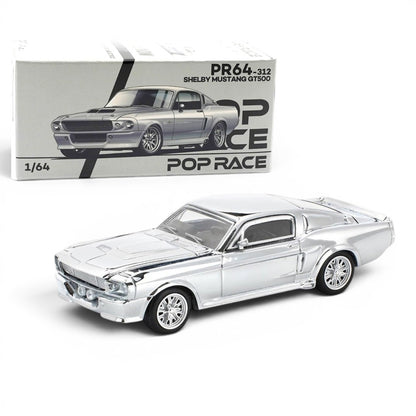 POP RACE 1:64 Shelby Mustang GT500 Chrome Silver PR64-312 | Official Licensed Diecast Model Car | BGX