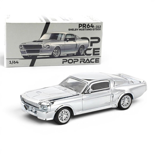 POP RACE 1:64 Shelby Mustang GT500 Chrome Silver PR64-312 | Official Licensed Diecast Model Car | BGX
