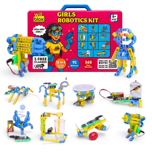 WitBlox Girls Robotics Kit 11-in-1 STEM Learning Kit for Kids 8+ | 91 Building Blocks | DIY Robotics & Coding Toy | Make in India | BGX