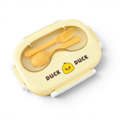 Kids Stainless Steel Lunch Box with 3 Compartments & Sauce Container | 800ml + 100ml Saucer | School Bento Lunch Box with Spoon & Fork