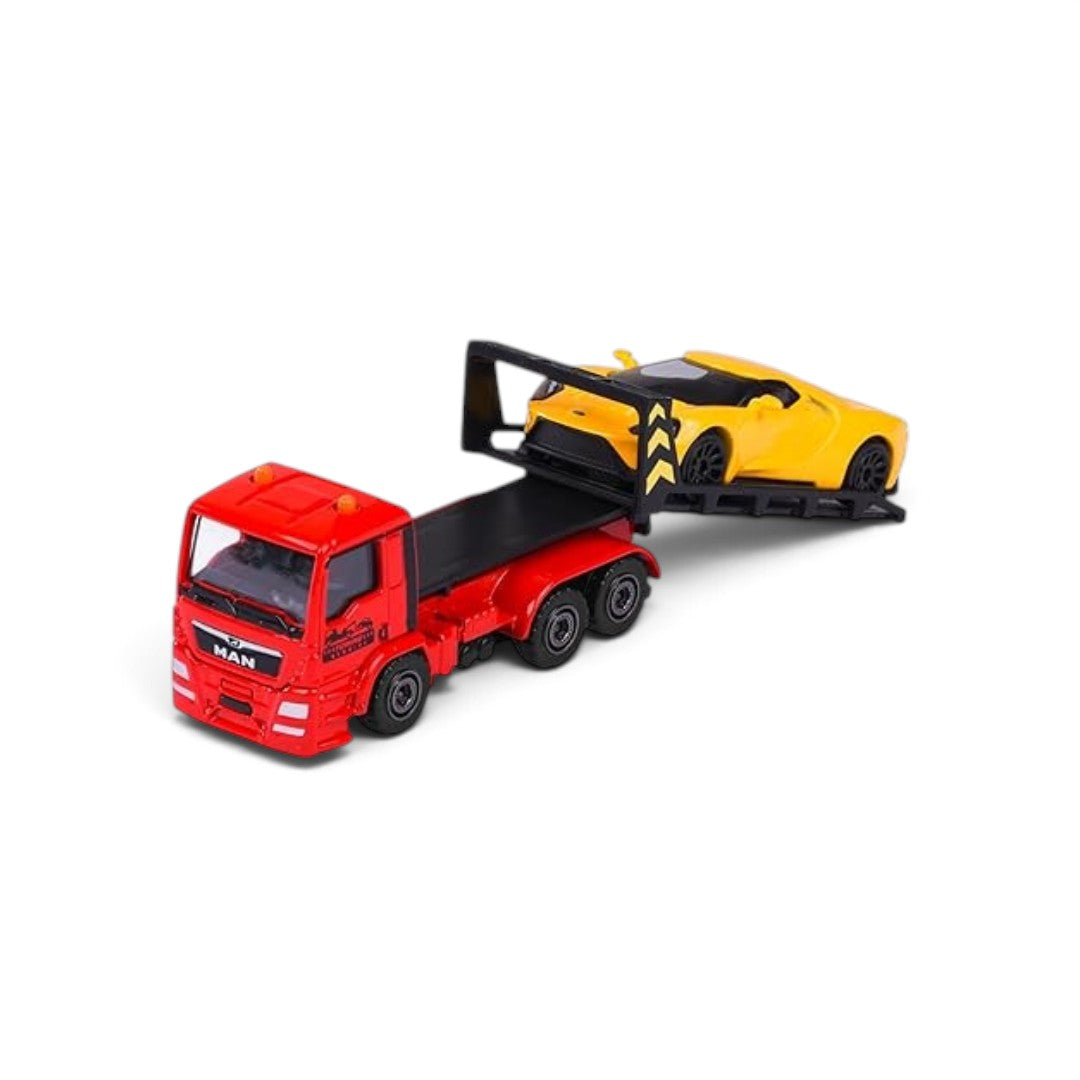 Majorette MAN TGS Tow Truck with Ford GT Die-Cast Vehicle Set | Flatbed Recovery Truck Toy | Collectible for Kids 3+