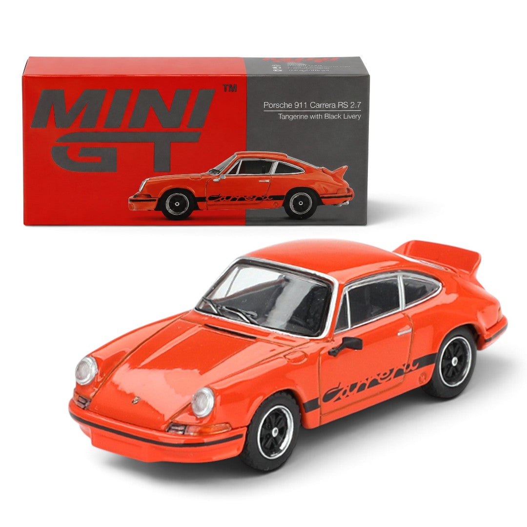 MINI GT 1:64 Porsche 911 Carrera RS 2.7 Tangerine with Black Livery Die-Cast Model Car