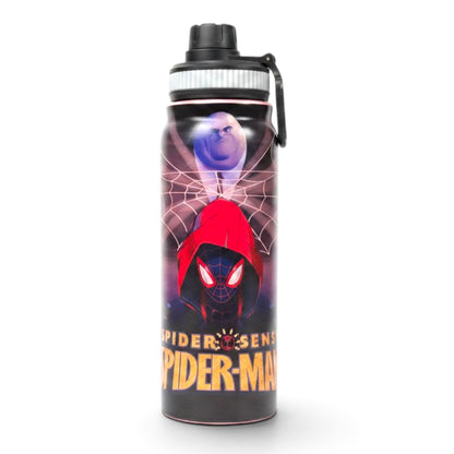 Spider-Man Miles Morales 800ml Stainless Steel Water Bottle with Drinking Spout, Carry Handle & Removable Lid – Miles Web Design
