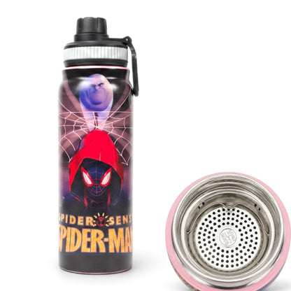 Spider-Man Miles Morales 800ml Stainless Steel Water Bottle with Drinking Spout, Carry Handle & Removable Lid – Miles Web Design