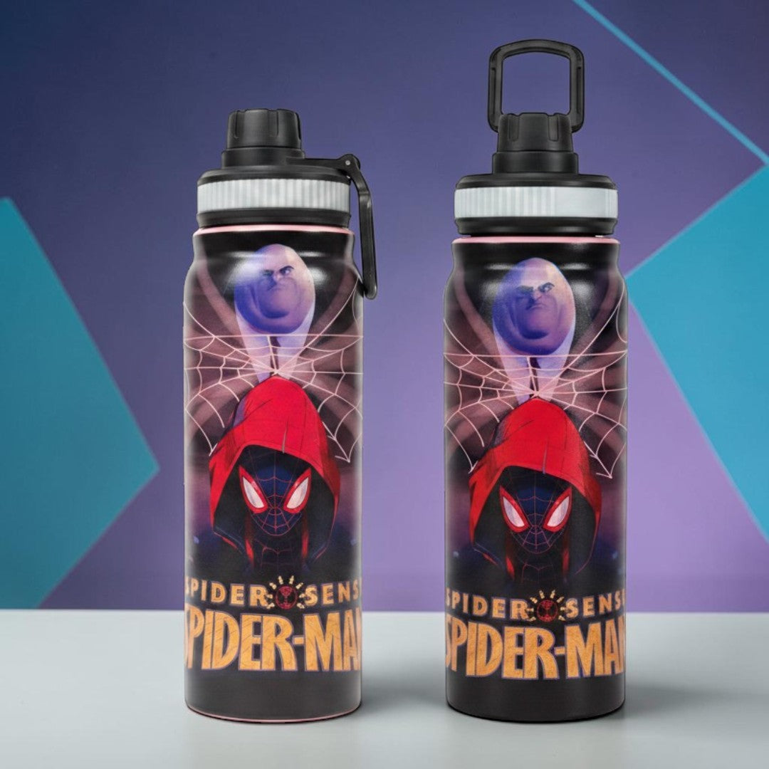 Spider-Man Miles Morales 800ml Stainless Steel Water Bottle with Drinking Spout, Carry Handle & Removable Lid – Miles Web Design