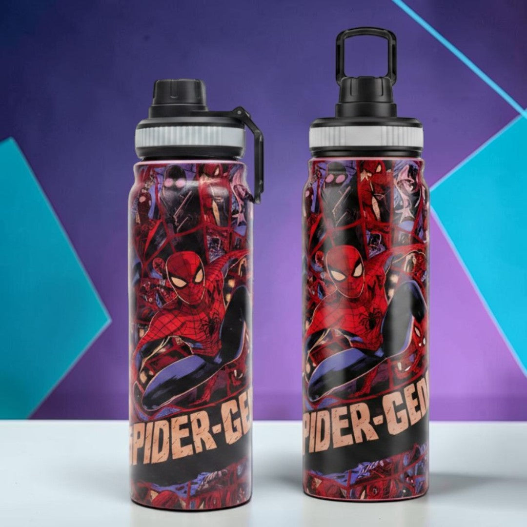 Spider-Man Comic Action 800ml Stainless Steel Water Bottle with Drinking Spout, Carry Handle & Removable Lid for Kids