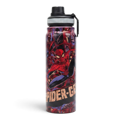 Spider-Man Comic Action 800ml Stainless Steel Water Bottle with Drinking Spout, Carry Handle & Removable Lid for Kids