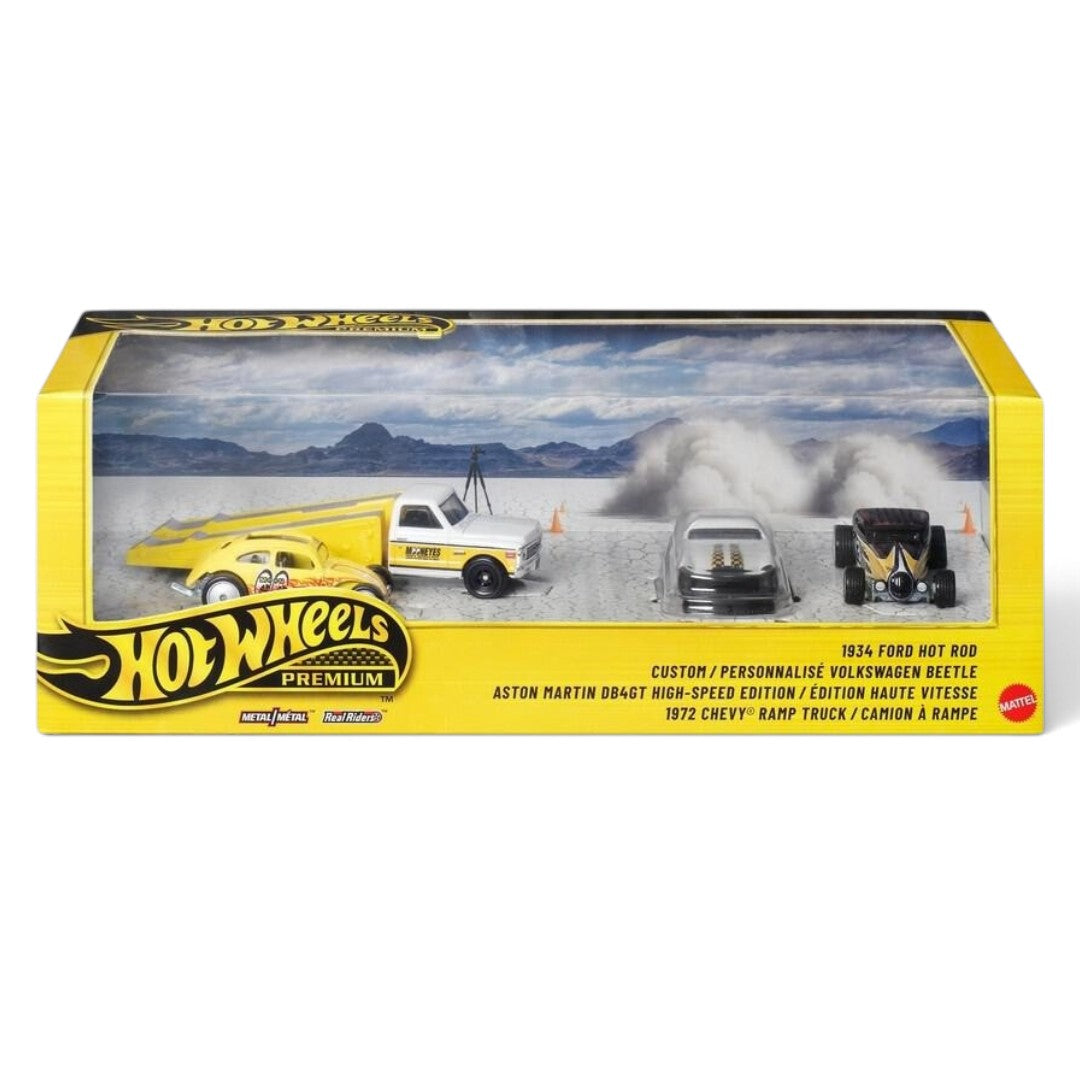 Hot Wheels Premium 1:64 Scale Speed Machines Diorama Set of 4 | Collectible Die-Cast Cars with Real Riders