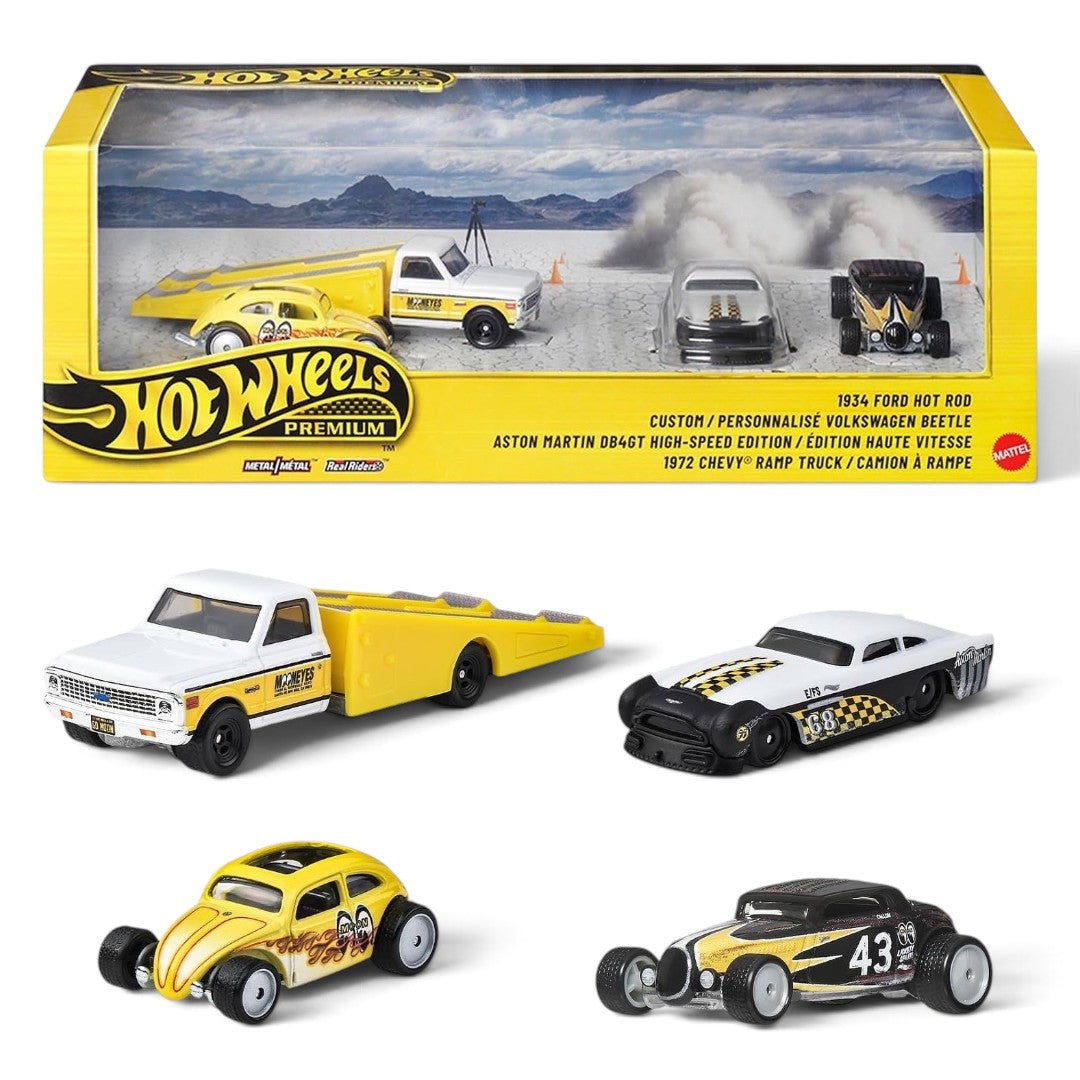 Hot Wheels Premium 1:64 Scale Speed Machines Diorama Set of 4 | Collectible Die-Cast Cars with Real Riders