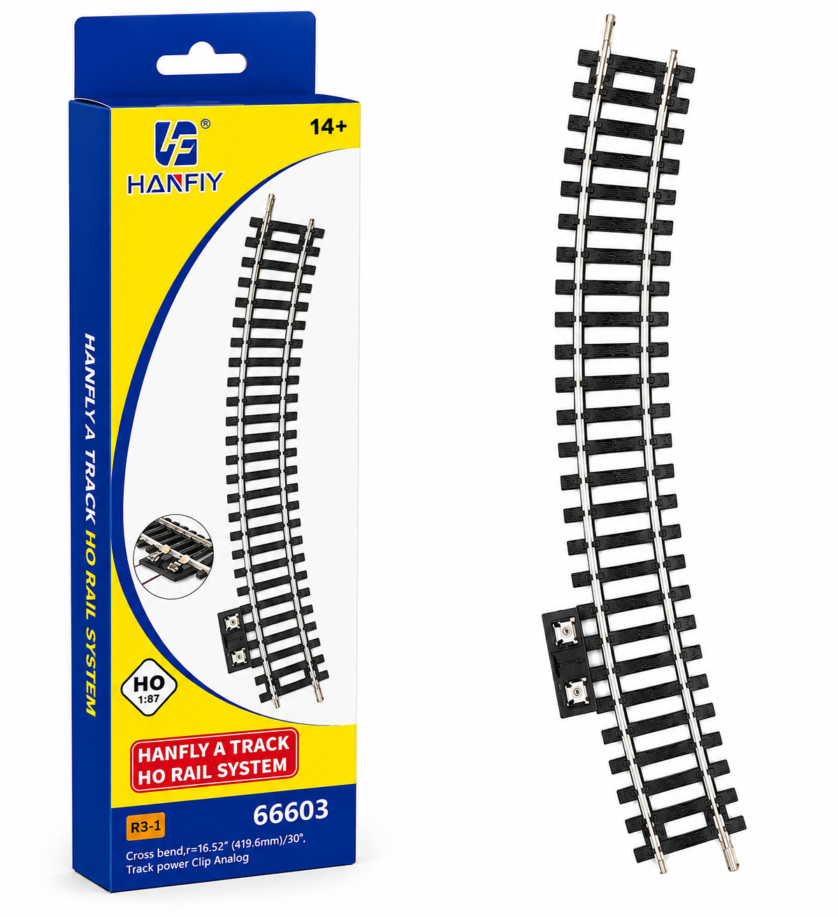 HANFLY HO Scale Curved Track R3 (No. 66603) – 4 Pieces Model Railroad Track Set | 30° Curve, 419.6mm Radius | HO 1:87 Railway Track