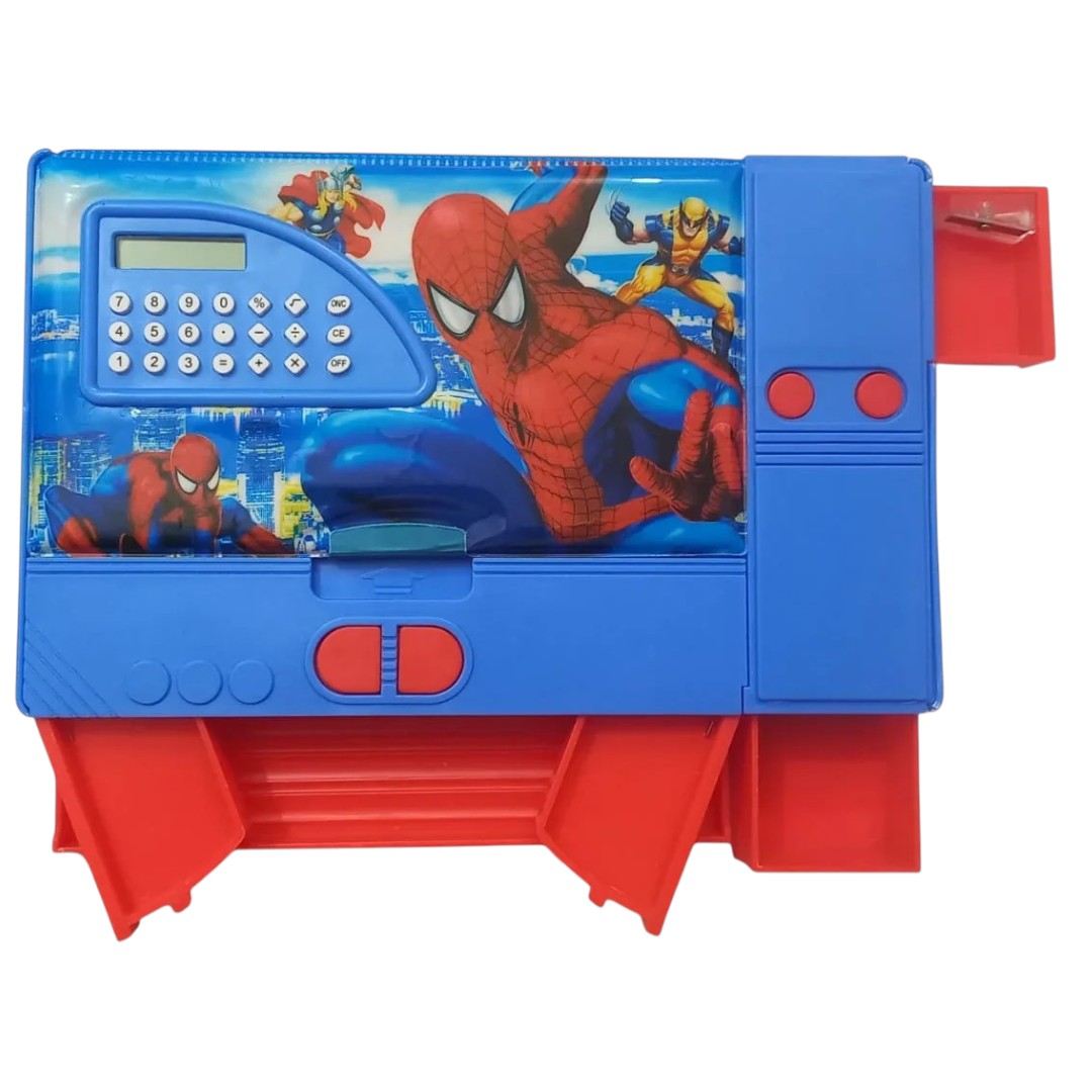 Marvel Spider-Man Kids Pencil Box with Calculator & Dual Sharpener | Large Capacity Multifunction Stationery Organizer | Blue