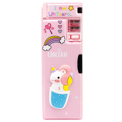 Unicorn Kids Pencil Box with Sharpener & Large Storage | Cute Pink Multifunction Stationery Organizer for Girls