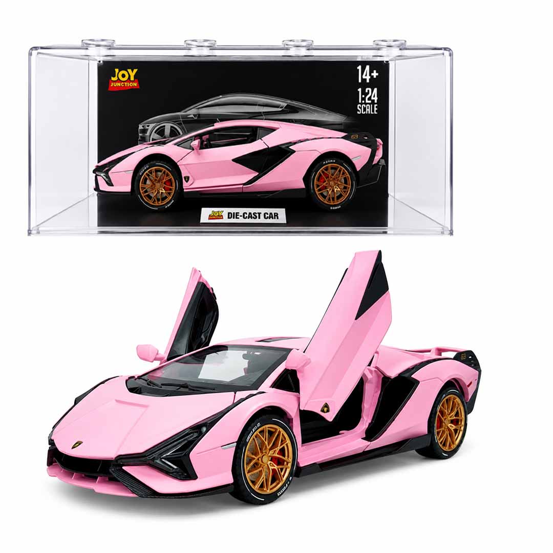 Joy Junction Lamborghini Sian FKP 63 1:24 Scale Die-Cast Model Car with Display Case – Opening Doors Premium Hypercar Collectible (Pink)