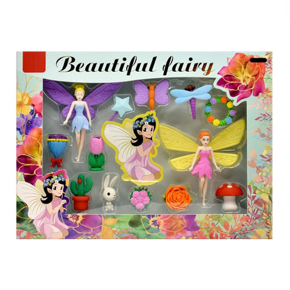 Beautiful Fairy Fancy Eraser Set – 13 Pcs Cute Fairy & Garden Theme Stationery with Colorful Character Erasers for Kids