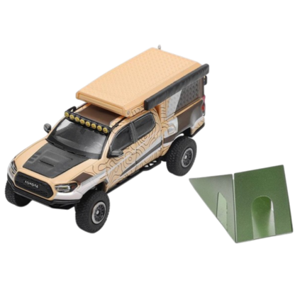 GCD 528 Toyota Tacoma Camper Desert Edition Diecast Model Car with Pop-Up Tent – Premium Collectible Pickup Truck Miniature
