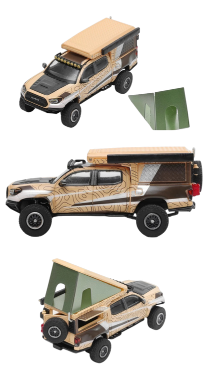 GCD 528 Toyota Tacoma Camper Desert Edition Diecast Model Car with Pop-Up Tent – Premium Collectible Pickup Truck Miniature