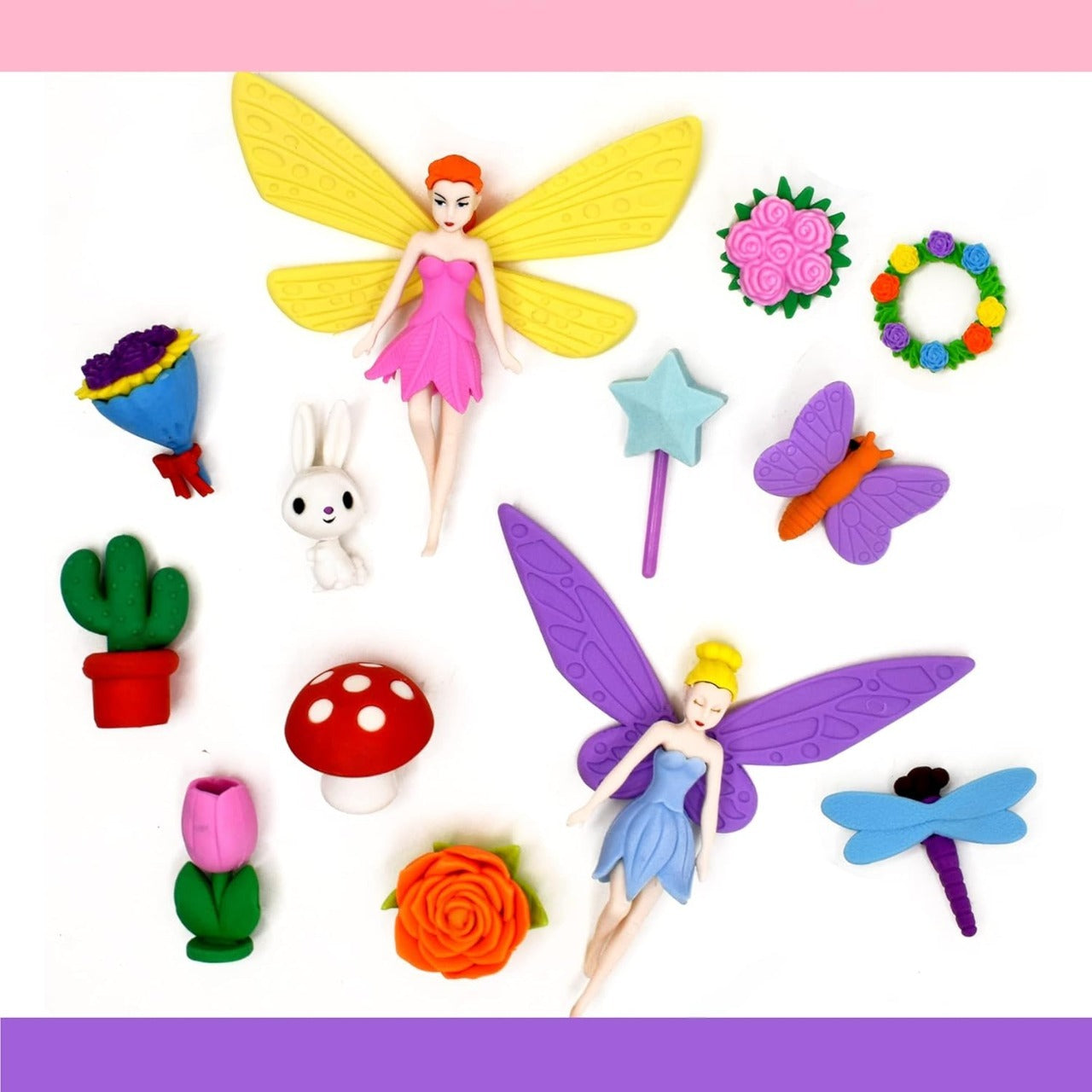 Beautiful Fairy Fancy Eraser Set – 13 Pcs Cute Fairy & Garden Theme Stationery with Colorful Character Erasers for Kids