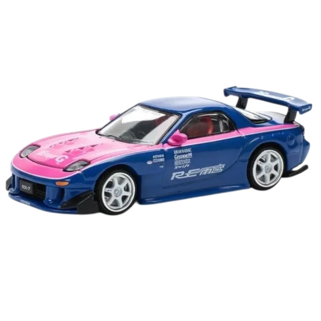 POP RACE Mazda RX-7 RE Amemiya Blue Pink 1:64 Die-Cast Car Model