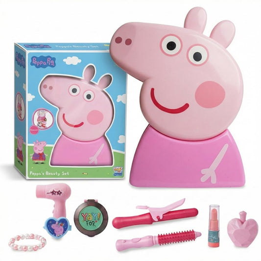 Peppa Pig Beauty Set Pretend Makeup Kit for Kids | Portable Vanity Play Set with Mirror, Hair Dryer & Beauty Accessories | Carry Case Toy | Ages 3+