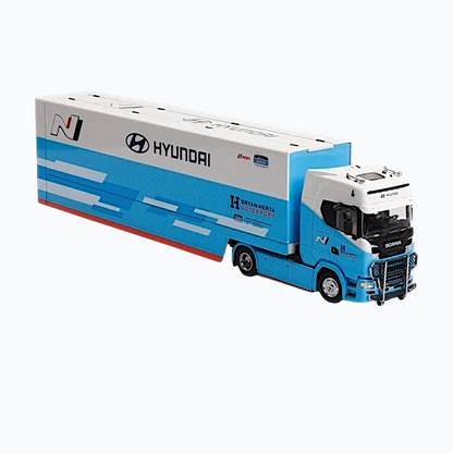 Maxwell 1:64 Scania S730 V8 Hyundai Transport Truck Die-Cast Model | Premium Car Carrier Trailer