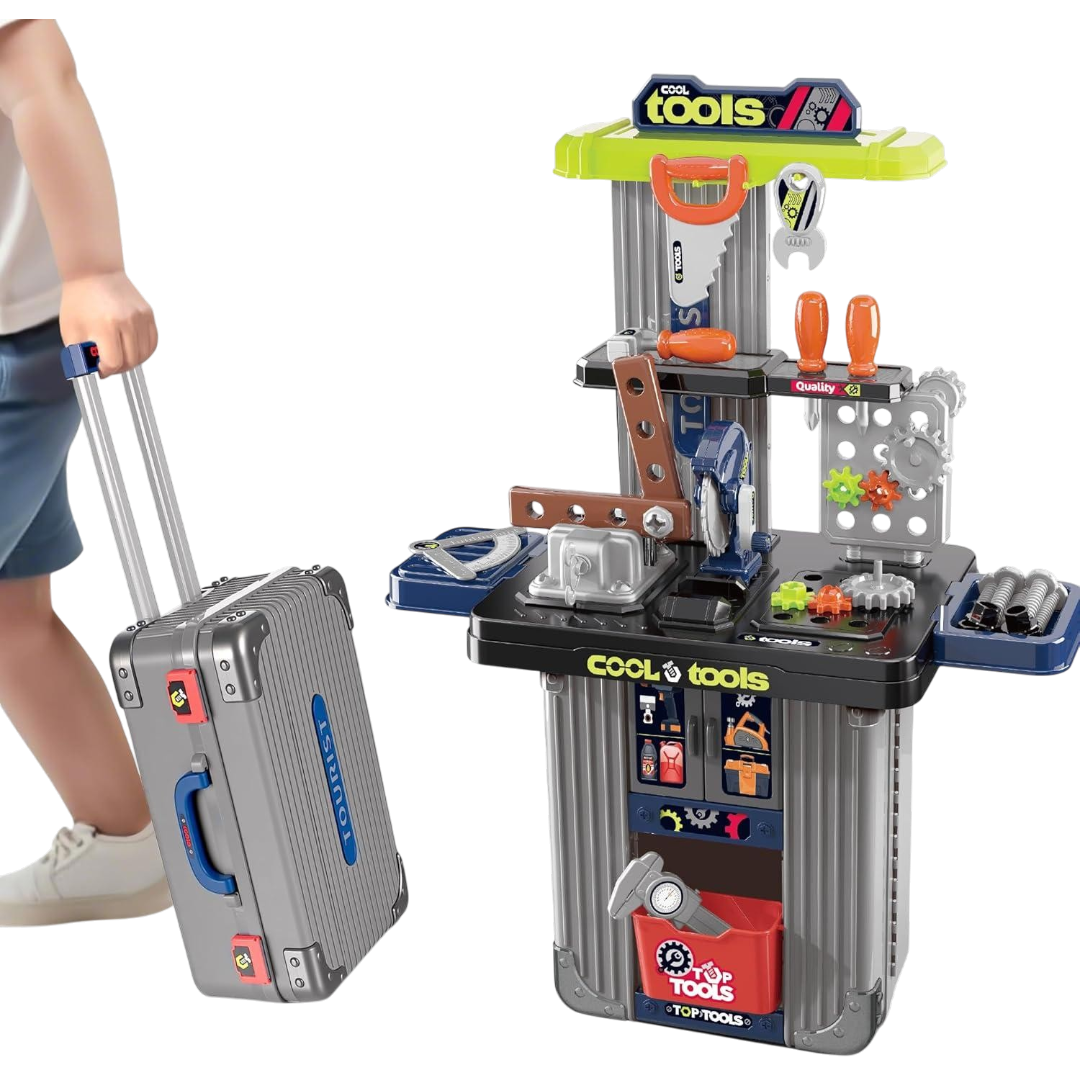 Kids Tool Play Set with Portable Suitcase Workbench – Pretend Play Tools Workshop for Children